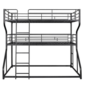 English Elm Full Triple Bunk Bed XL over Twin XL over Queen with Angled Ladder, Guardrails & Space-Saving Design Black GX000619AAB