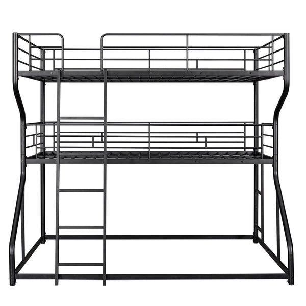 English Elm Full Triple Bunk Bed XL over Twin XL over Queen with Angled Ladder, Guardrails & Space-Saving Design Black GX000619AAB