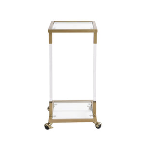 English Elm Golden Acrylic C-shaped Side Table Tempered Glass Top Rolling Casters Sofa Accent W82153574