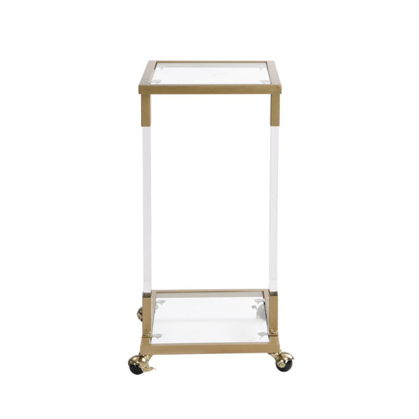 English Elm Golden Acrylic C-shaped Side Table Tempered Glass Top Rolling Casters Sofa Accent W82153574