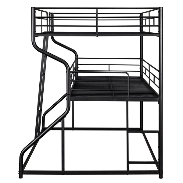 English Elm Full Triple Bunk Bed XL over Twin XL over Queen with Angled Ladder, Guardrails & Space-Saving Design Black GX000619AAB