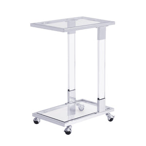English Elm Golden Acrylic C-shaped Side Table Tempered Glass Top Rolling Casters Sofa Accent W82153573