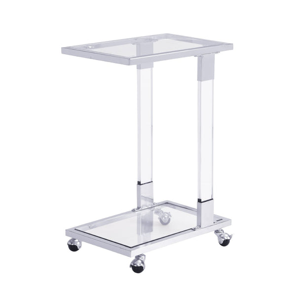 English Elm Golden Acrylic C-shaped Side Table Tempered Glass Top Rolling Casters Sofa Accent W82153573