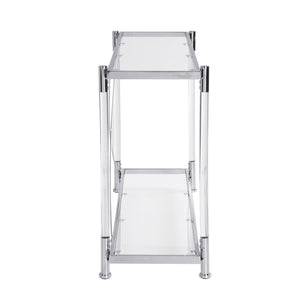 English Elm 43.31'' Two Tier Tempered Glass Console Table Chrome Acrylic Frame for Living Room W821P184417