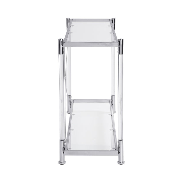 English Elm 43.31'' Two Tier Tempered Glass Console Table Chrome Acrylic Frame for Living Room W821P184417