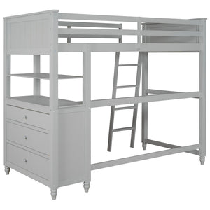 English Elm Twin Pine Wood Loft Bed with Built-in Desk Drawers and Shelf for Kids Rooms LT001530AAE-1