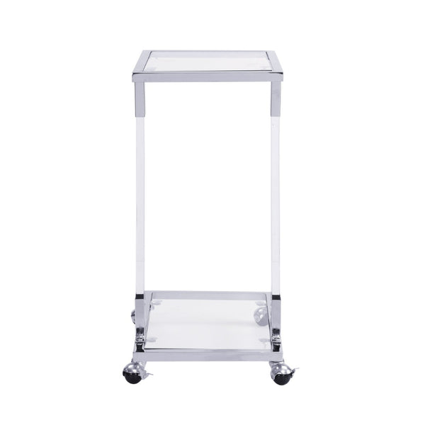 English Elm Golden Acrylic C-shaped Side Table Tempered Glass Top Rolling Casters Sofa Accent W82153573
