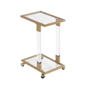 English Elm Golden Acrylic C-shaped Side Table Tempered Glass Top Rolling Casters Sofa Accent W82153574