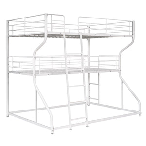 English Elm Full Triple Bunk Bed XL over Twin XL over Queen with Angled Ladder, Guardrails & Space-Saving Design White GX000619AAK