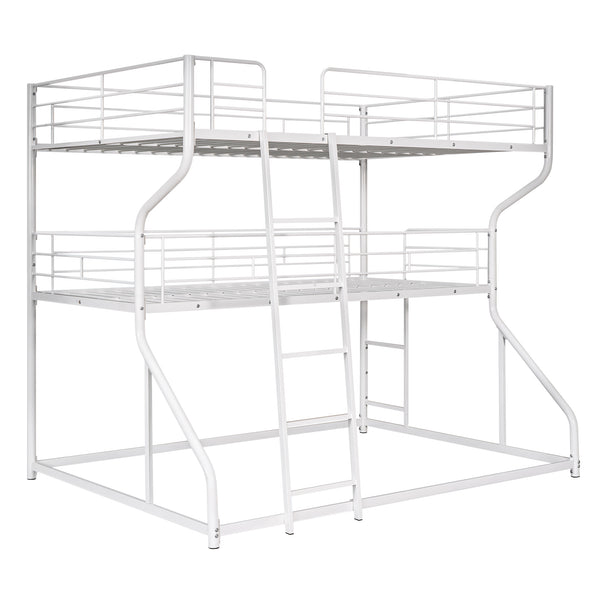 English Elm Full Triple Bunk Bed XL over Twin XL over Queen with Angled Ladder, Guardrails & Space-Saving Design White GX000619AAK
