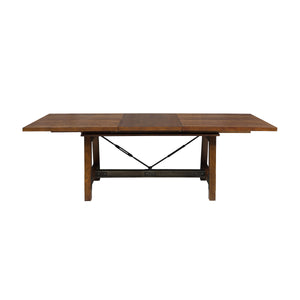 English Elm Unique Industrial Wood Framing Dining Table with Extension Leaf, Gunmetal Accents & Rustic Acacia Finish B01163512
