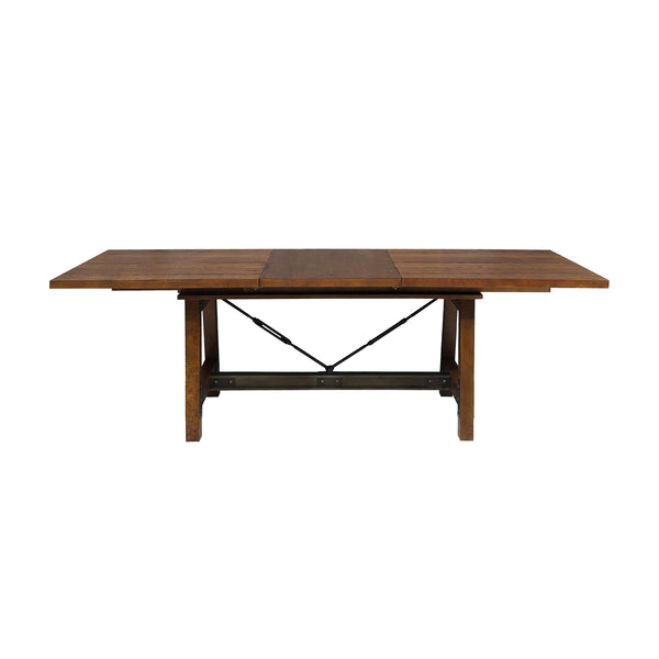 English Elm Unique Industrial Wood Framing Dining Table with Extension Leaf, Gunmetal Accents & Rustic Acacia Finish B01163512
