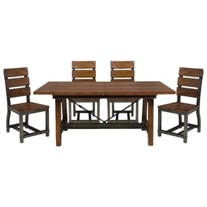 English Elm Unique Industrial Wood Framing Dining Table with Extension Leaf, Gunmetal Accents & Rustic Acacia Finish B01163512