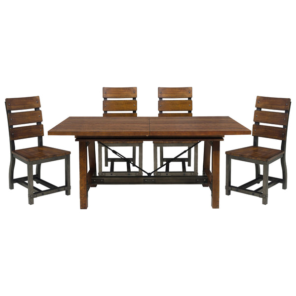 English Elm Unique Industrial Wood Framing Dining Table with Extension Leaf, Gunmetal Accents & Rustic Acacia Finish B01163512
