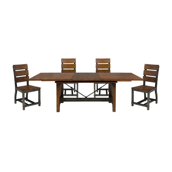 English Elm Unique Industrial Wood Framing Dining Table with Extension Leaf, Gunmetal Accents & Rustic Acacia Finish B01163512