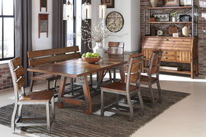 English Elm Unique Industrial Wood Framing Dining Table with Extension Leaf, Gunmetal Accents & Rustic Acacia Finish B01163512