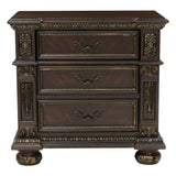 English Elm Traditional Design Dark Cherry Finish With Gold Tipping 1 Piece Nightstand Of 3X Drawers Formal Style Bedroom Furniture