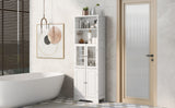 English Elm White Tall Storage Cabinet With Shelves and Doors For Bathroom, Kitchen and Living Room, Mdf Board