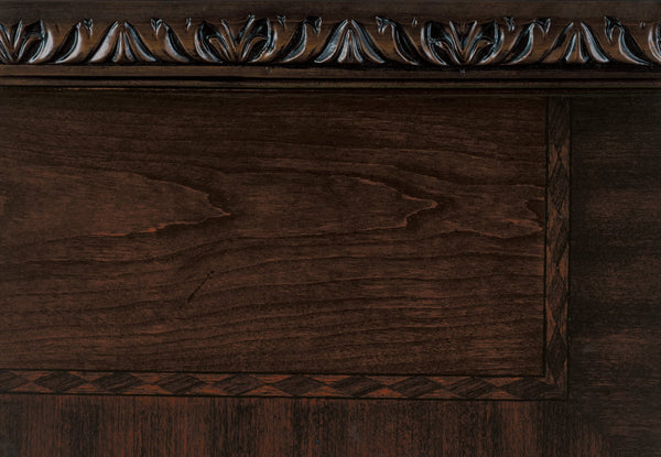 English Elm Traditional Catalonia Nightstand in Dark Cherry with Gold Tipping, 3 Drawers, Ornate Carvings & Bronze Hardware B01163511