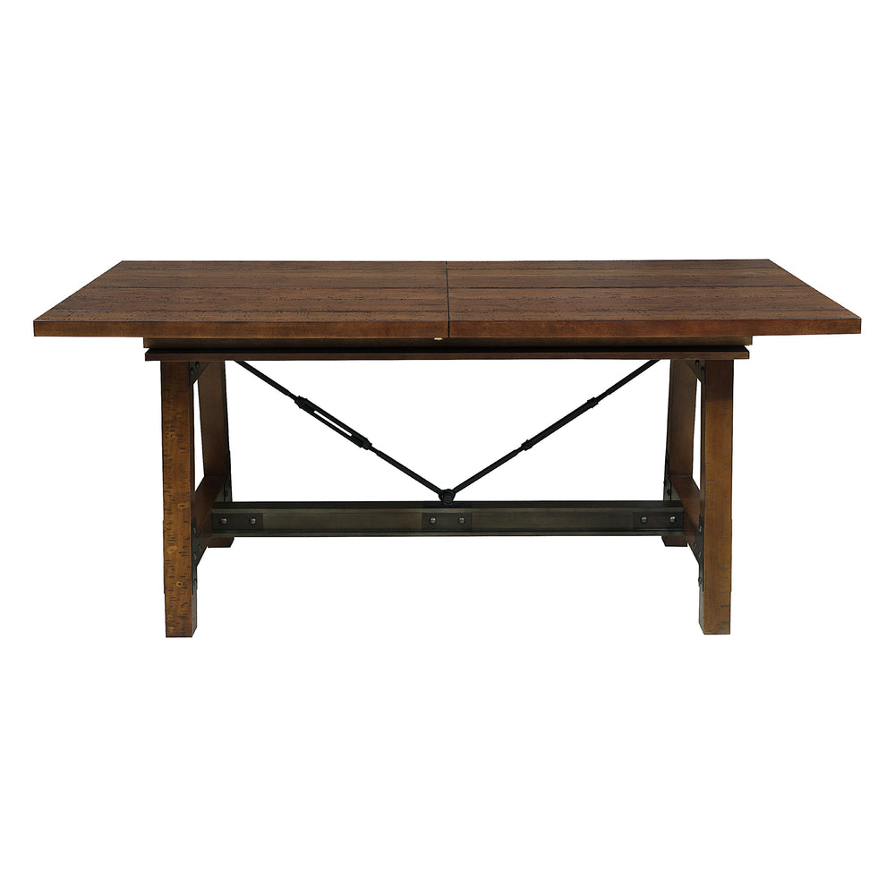 English Elm Unique Industrial Wood Framing Dining Table with Extension Leaf, Gunmetal Accents & Rustic Acacia Finish B01163512