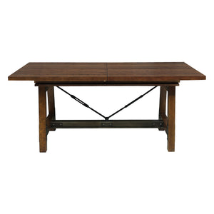 English Elm Unique Industrial Wood Framing Dining Table with Extension Leaf, Gunmetal Accents & Rustic Acacia Finish B01163512