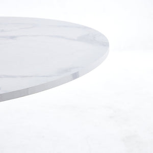 English Elm Tulip Round Dining Table with Marble Look Mdf Top and Pedestal Base for Modern Spaces W23457399