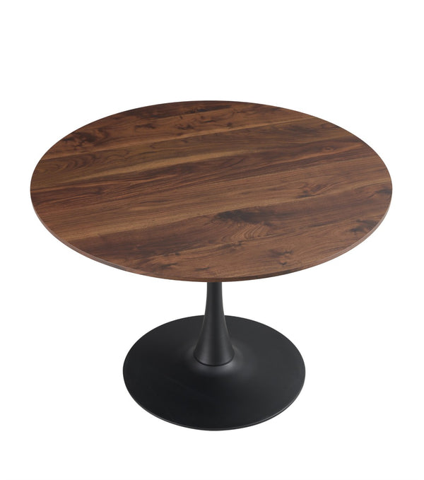 English Elm Tulip Round Pedestal Dining Table Marble Veneer Top Gold Base Mid-century Modern W370P190381