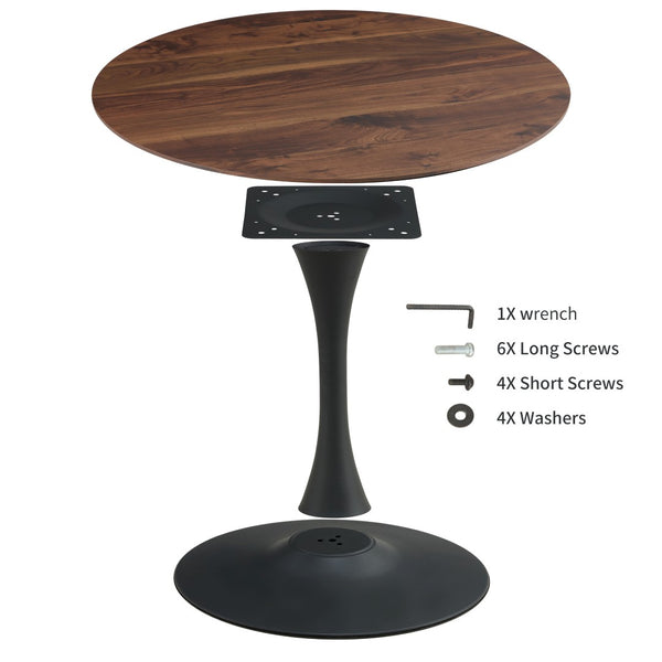 English Elm Tulip Round Pedestal Dining Table Marble Veneer Top Gold Base Mid-century Modern W370P190381