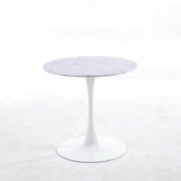 English Elm Tulip Round Dining Table with Marble Look Mdf Top and Pedestal Base for Modern Spaces W23457399