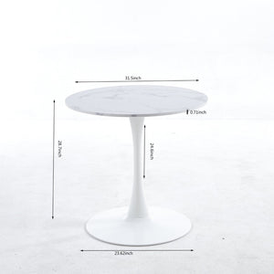 English Elm Tulip Round Dining Table with Marble Look Mdf Top and Pedestal Base for Modern Spaces W23457399
