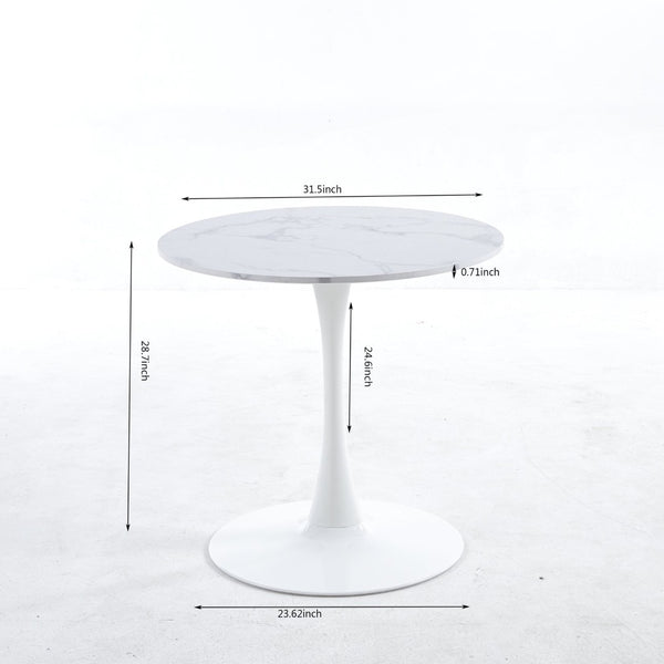 English Elm Tulip Round Dining Table with Marble Look Mdf Top and Pedestal Base for Modern Spaces W23457399