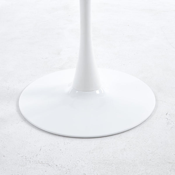 English Elm Tulip Round Dining Table with Marble Look Mdf Top and Pedestal Base for Modern Spaces W23457399