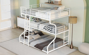 English Elm Full Triple Bunk Bed XL over Twin XL over Queen with Angled Ladder, Guardrails & Space-Saving Design White GX000619AAK