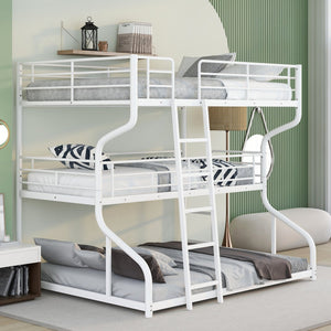 English Elm Full Triple Bunk Bed XL over Twin XL over Queen with Angled Ladder, Guardrails & Space-Saving Design White GX000619AAK