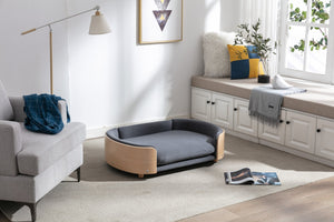 English Elm Scandinavian Mid-century Pet Sofa with Bentwood Back Solid Wood Legs Velvet Cushion W79460562