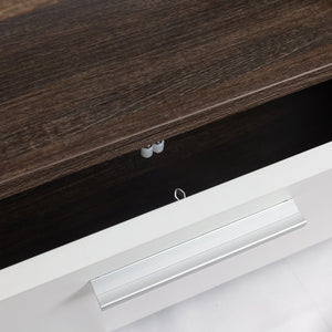 English Elm 20 Modern Brown TV Stand with Toughened Glass Shelf, LED Color Lights, Brand Hardware, Adjustable Feet W67943610