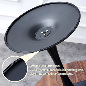 English Elm Tulip Round Pedestal Dining Table Marble Veneer Top Gold Base Mid-century Modern W370P190381