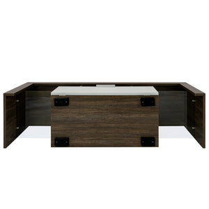 English Elm 20 Modern Brown TV Stand with Toughened Glass Shelf, LED Color Lights, Brand Hardware, Adjustable Feet W67943610