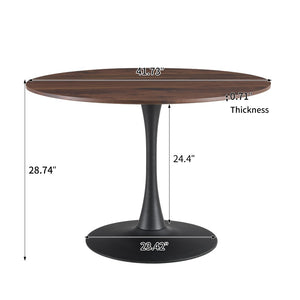 English Elm Tulip Round Pedestal Dining Table Marble Veneer Top Gold Base Mid-century Modern W370P190381