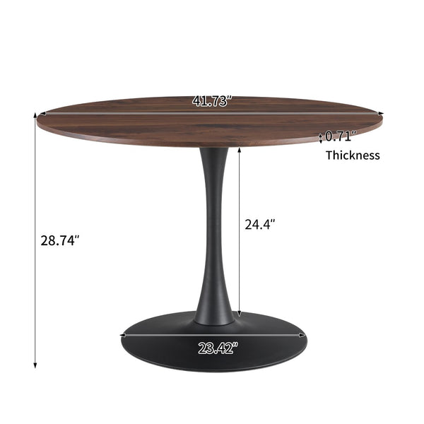 English Elm Tulip Round Pedestal Dining Table Marble Veneer Top Gold Base Mid-century Modern W370P190381