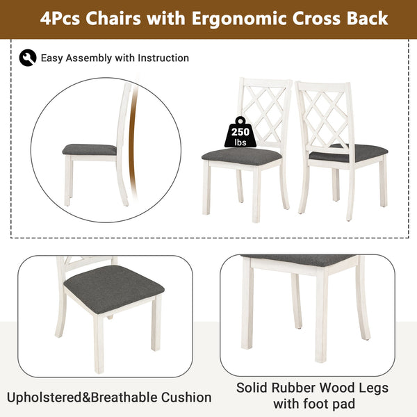 English Elm TOPMAX Mid-Century 5-Piece Round Dining Set for 4 with Upholstered Cross-Back Chairs, Durable Design Brown N717S000226E