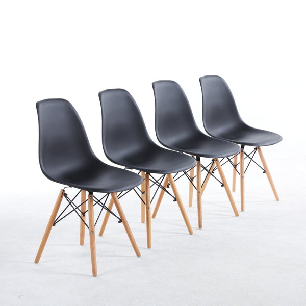 English Elm Black Polypropylene Dining Chairs Set of 4 with Wood Legs for Modern Kitchen W23457407