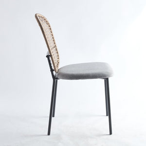 English Elm Black and Gray Sennit Woven Dining Chairs Set of 4 Textural Casual Seating W23460281