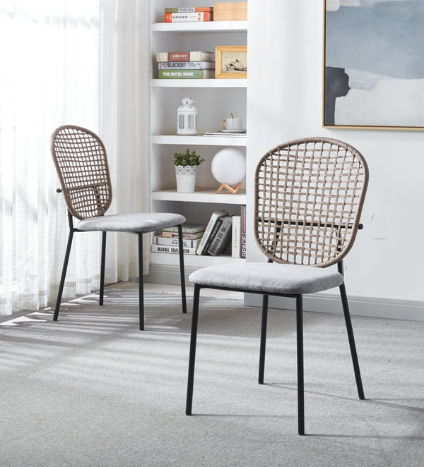 English Elm Black and Gray Sennit Woven Dining Chairs Set of 4 Textural Casual Seating W23460281