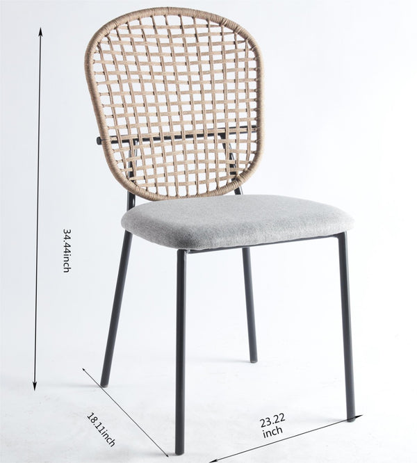 English Elm Black and Gray Sennit Woven Dining Chairs Set of 4 Textural Casual Seating W23460281