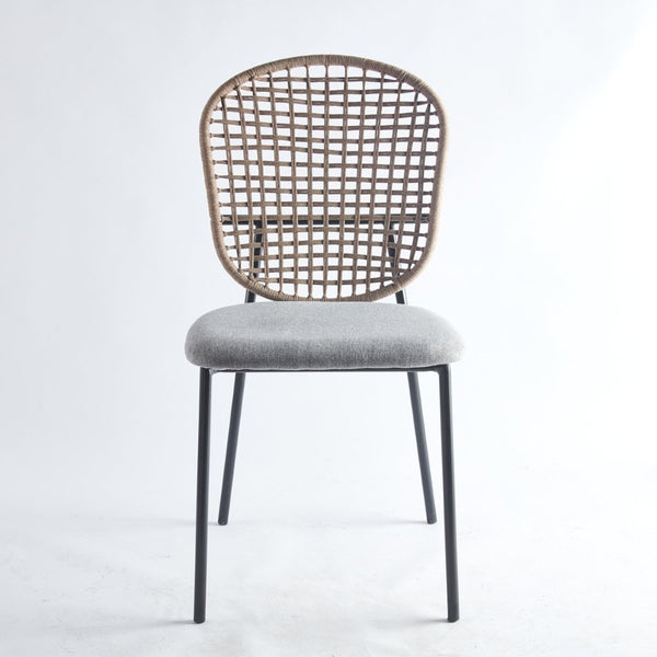 English Elm Black and Gray Sennit Woven Dining Chairs Set of 4 Textural Casual Seating W23460281