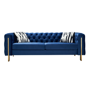 English Elm Chesterfield Modern Tufted Velvet Sofa, 69" Compact Blue Couch with Gold Legs, Stylish Accent Piece W57953711