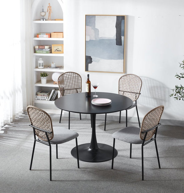 English Elm Black and Gray Sennit Woven Dining Chairs Set of 4 Textural Casual Seating W23460281