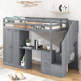 Hearth and Haven Zenithara Twin-Size Loft Bed with Wardrobe, Desk, and Storage Staircase, Grey GX000318AAE