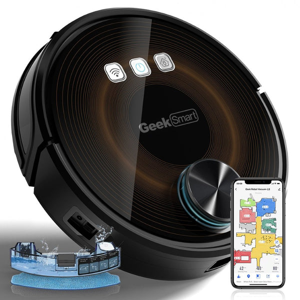 English Elm Geek Smart Slim Robot Vacuum with App Control Auto Charging and 1800pa Suction Power W100263725